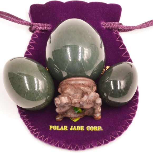 Nephrite Eggs 3pc Set, Yoni Massage, Stone Meditation Relaxation by Genuine Jade - Picture 3 of 4